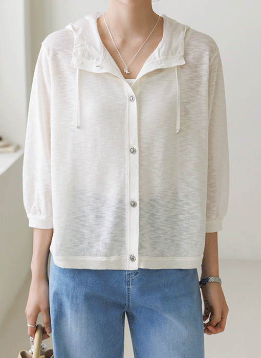 [The Onme] Silver Slub Hooded Cardigan