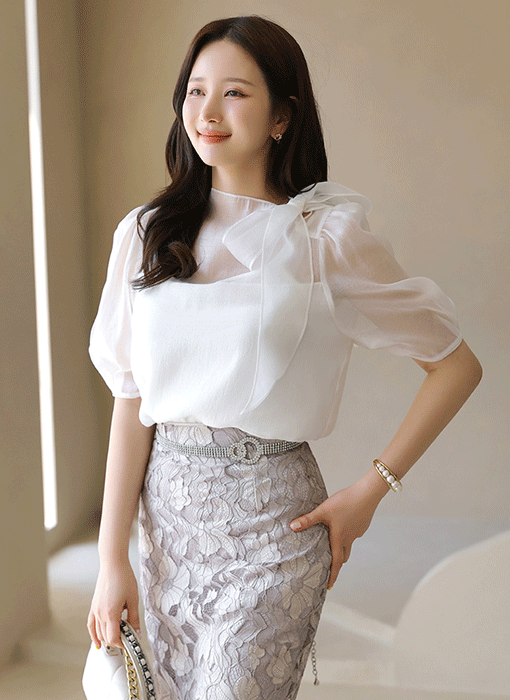 Veil Touch Side-Tie Chiffon Blouse