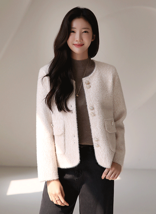 Fuzzy Textured Gold Button Jacket