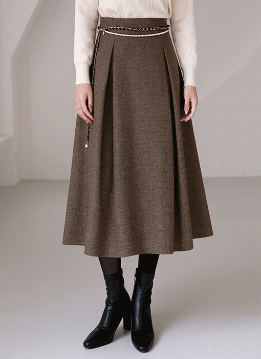 [LouisAngel] Classic Pleat Wool Blend Midi Skirt