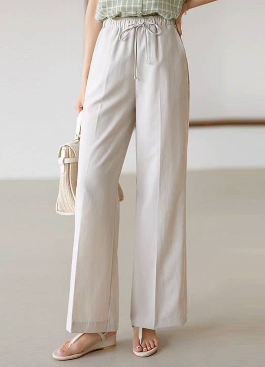 Lightweight Drawstring Elastic Waist Wide Slacks