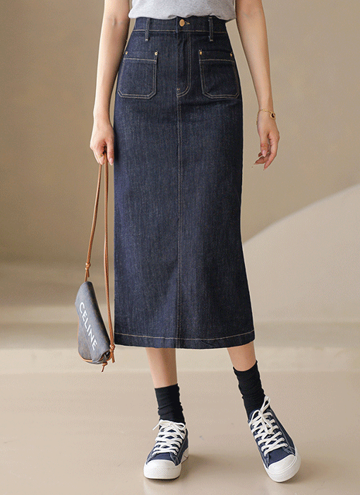 Structured H-Line Denim Skirt