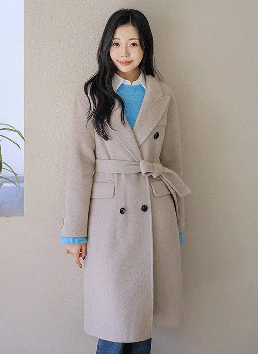 [The Onme] Elegant Double Wool Blend Long Coat