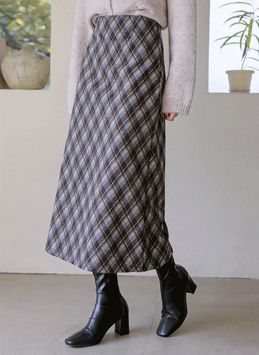 [The Onme] Winter Check A-Line Skirt