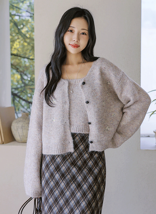 [The Onme] Cozy Bloom Knit Cami & Cardigan SET