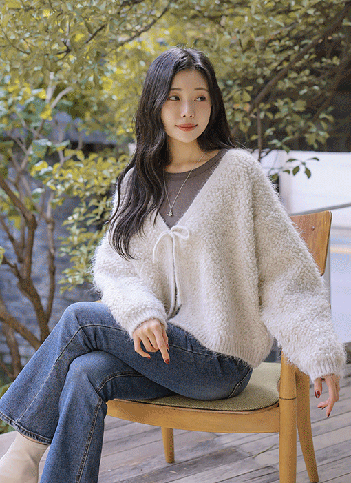 [The Onme] Bouclé Tie Front Bolero Cardigan