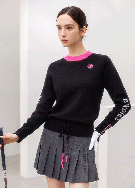 [QoG] Contrast Drawstring Lettering Knit Top