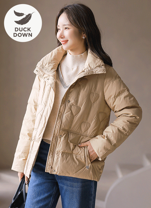 Glossy Heart-Stitch High-Neck Puffer Jacket