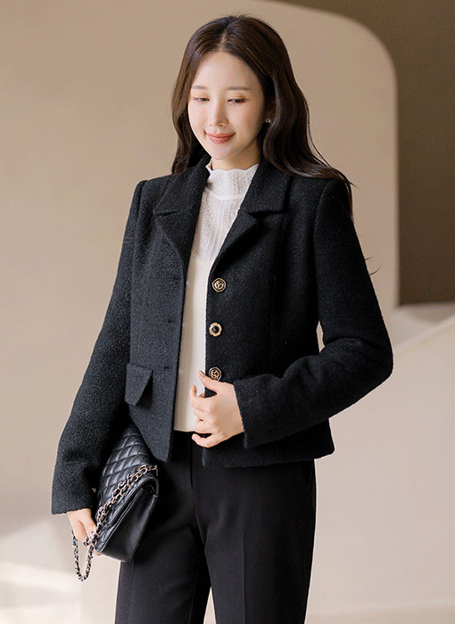 [LouisAngel] Golden Detail Wool-Blend Boucle Jacket