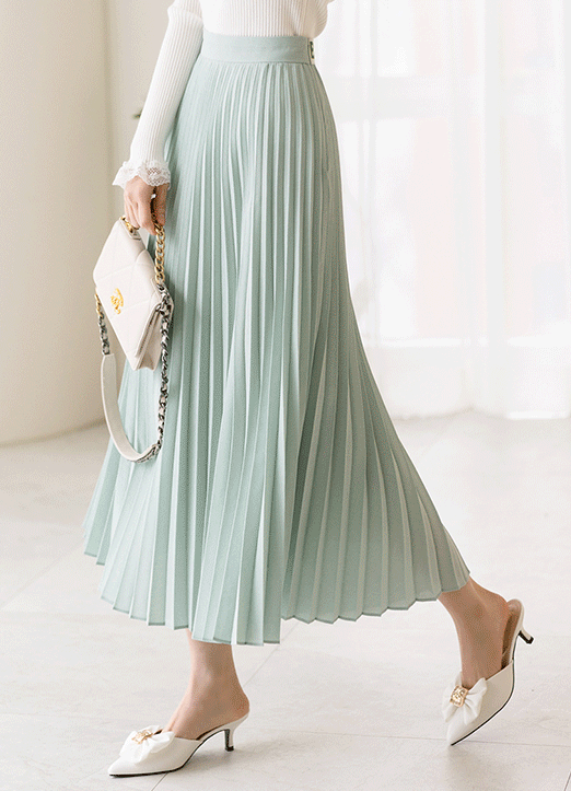 [Louis Angel] Lettering Elastic Back Waist Pleats Skirt