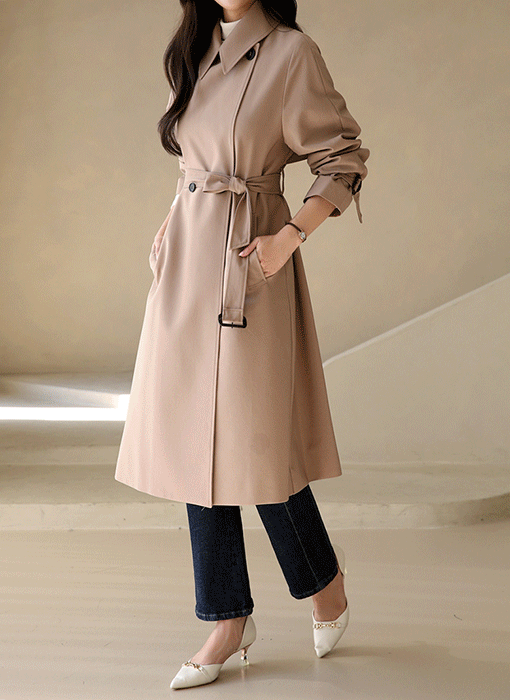 Feminine Longline Belted Trench Coat