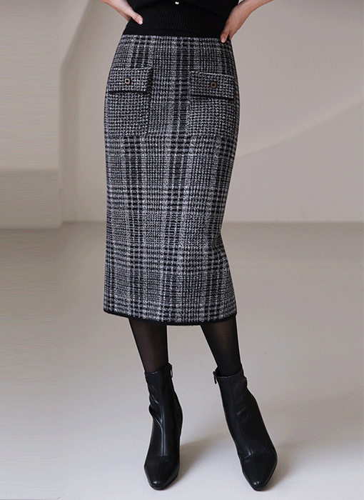 Tartan Charm Knit H-Line Skirt