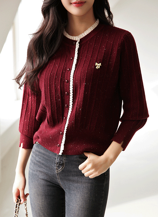 Radiant Lace Edge Metallic Knit Cardigan