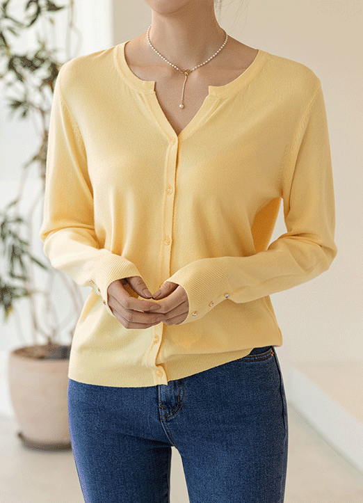 [Louis Angel]  (7 Colors) Soft Touch Slit V-Neck Button Cuff Knit Cardigan