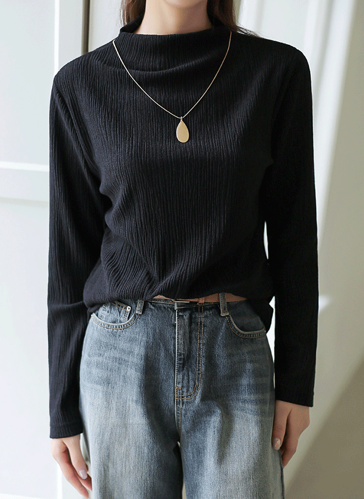 [The Onme] Comfy Mock Neck Rib Textured Top