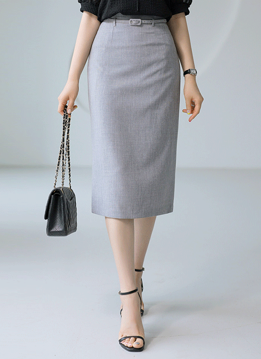 High-Waist Belted H-Line Skirt