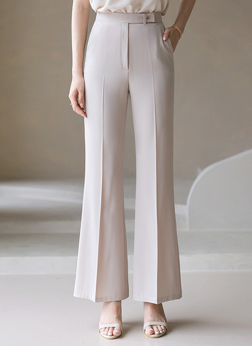 Wrap Button Boot-cut Slacks