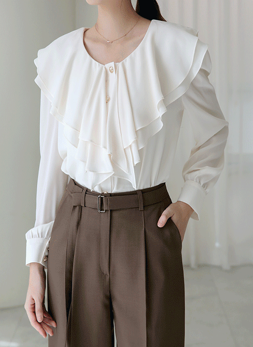 Double Ruffle Cape Silky Blouse