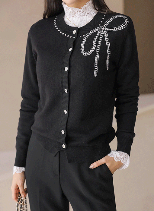 Radiant Bow Elegance Knit Cardigan