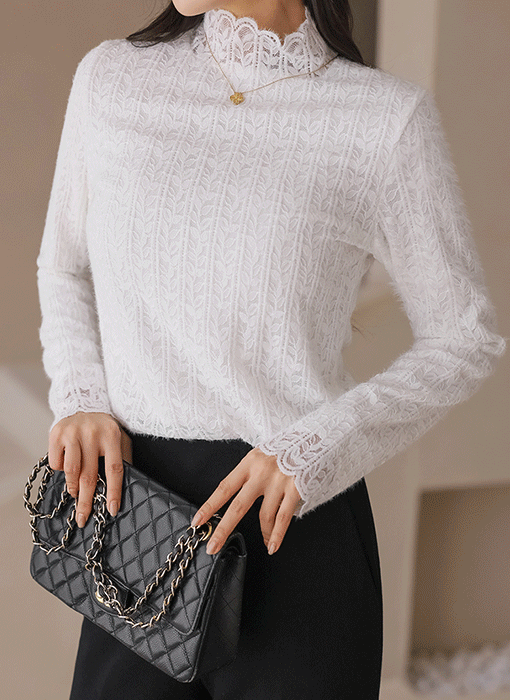 LeafWhisper Brushed Lace Warm Blouse Tee