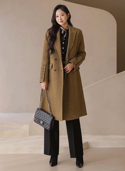 Luxe Bouclé Texture Double-Breasted Tailored Coat