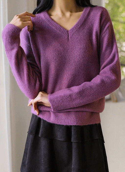 [The Onme] (6 Colors) SoftHaze V-Neck Hairy Knit Top