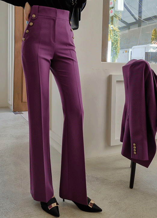 [LOUISANGEL] Gold Button Detail Devil Fit Bootcut Slacks vol. 56