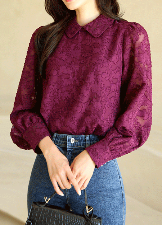 [Louis Angel] Peter Pan Collar Puff Sleeve Lace Blouse