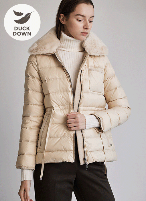 Drawstring Waist Fur Collar Down Padded Coat						