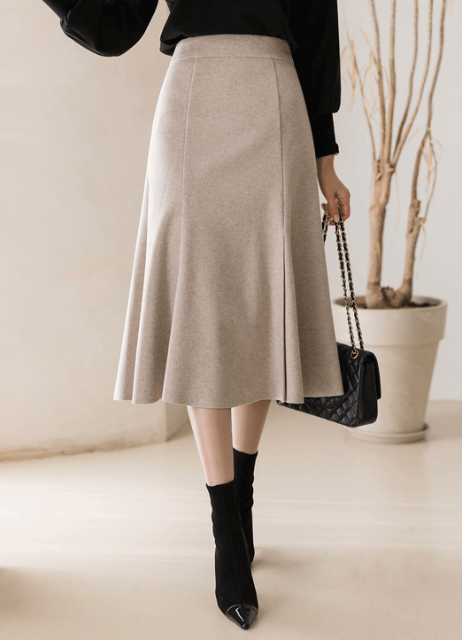 [Louis Angel] Wool Mix Paneled Mermaid Midi Skirt