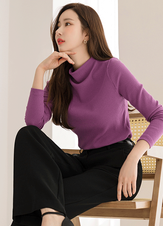 [Louis Angel] Mock Neck Simple Ribbed Top