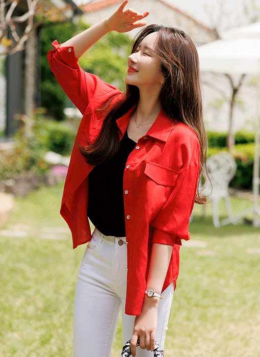 [Louis Angel] Linen Blended Basic Pocket Shirt