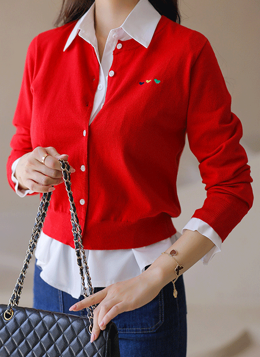 (5 Colors) Playful Mini Heart Knit Cardigan