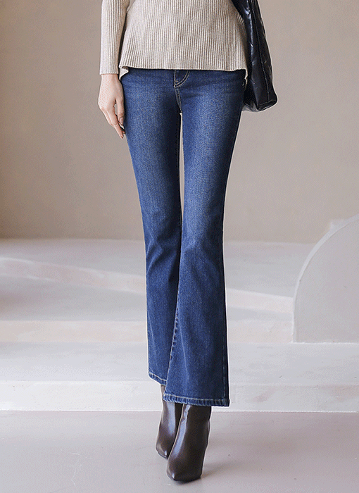 Hidden-Band Brushed Slim Boot-Cut Jeans