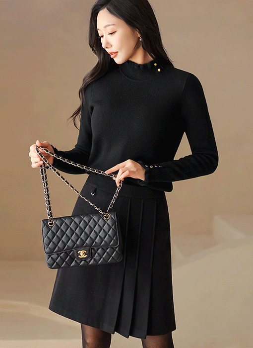 Golden Button Mink-Lined Mock-Neck Knit Top