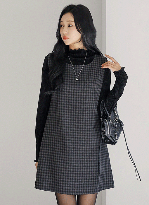 [The Onme] Meadow Check Layering Mini Jumper Dress