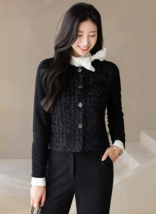 [LouisAngel] Petal-Textured Jacquard 2-Way Blouse Cardigan