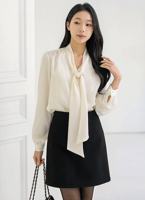 (4 Colors) Graceful Tie-Neck Satin Blouse