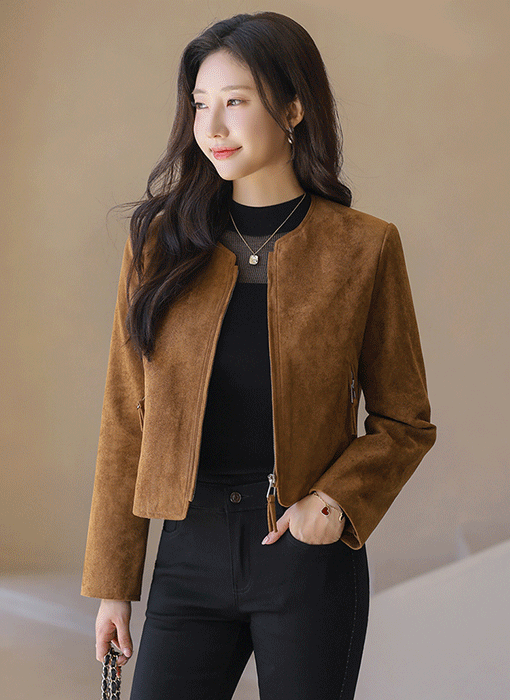 Autumn Mood Suedette Zip Crop Jacket