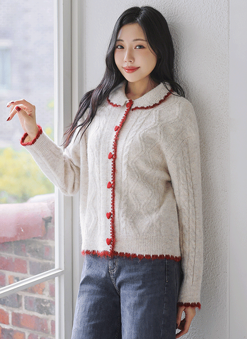 [The Onme] Darling Edge Cable Knit Cardigan
