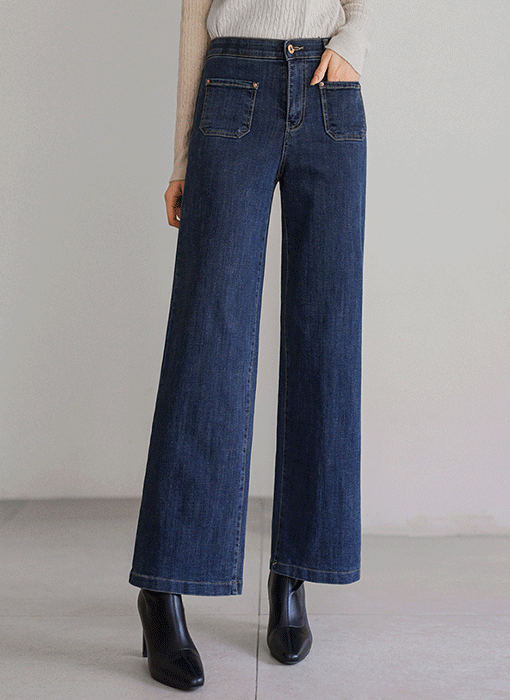 [The Onme] Patch Pocket Brushed Wide Jeans