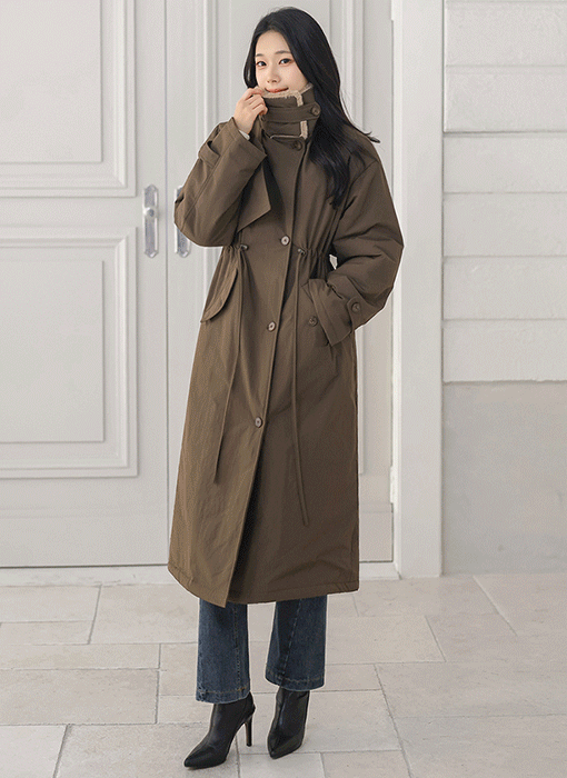 Faux Fur Lined Drawstring Winter Long Coat