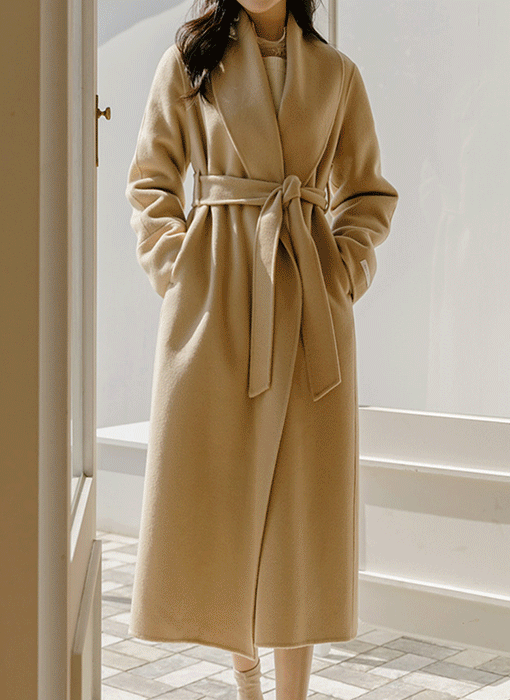 Shawl Collar Soft Wool90 Belted Handmade Coat