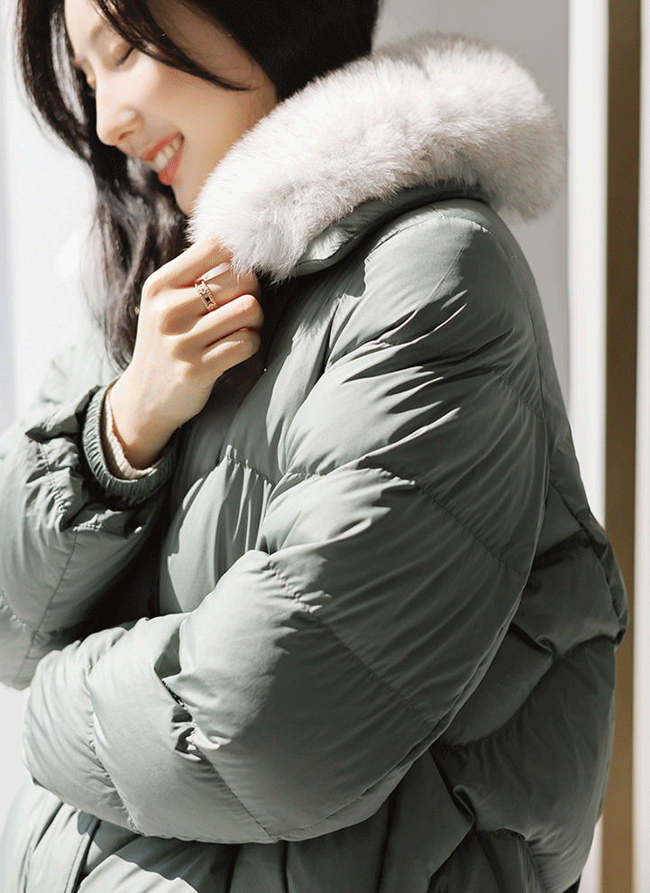 [LouisAngel] Real Fox Fur Collar Duck Down Puffer Jacket