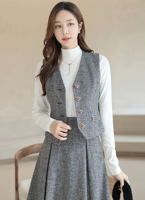 [Louis Angel] Wool Blend Houndstooth Tailored Vest