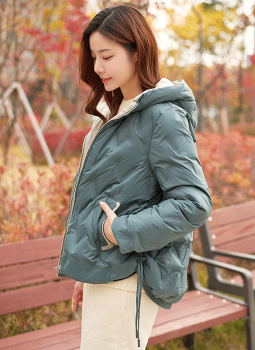 Side Drawstring Hooded Duck Down Padded Jacket