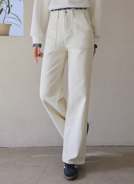 [The Onme] Warm Touch Wide Cotton Flap-Pocket Pants