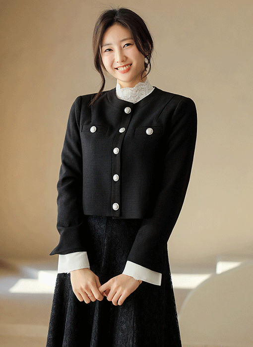 Chic Contrast Cuff Collarless Tweed Jacket