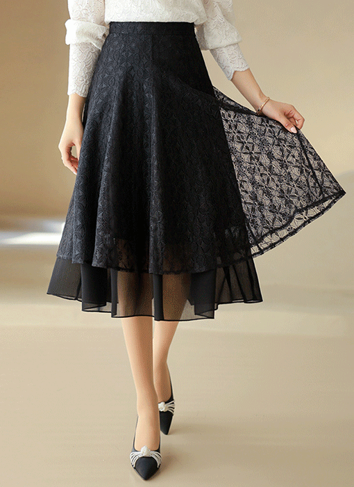 [LouisAngel] Feminine Lace Layered Flare Skirt