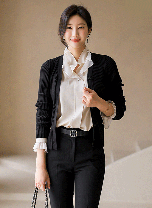 (4 Colors) Basic Rib Knit Slim V-Neck Cardigan